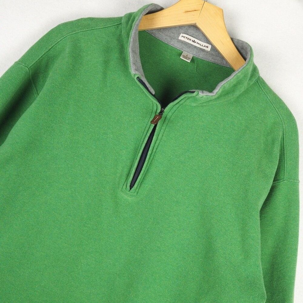 Peter Millar 1/4 Zip Cotton Pullover Sweater Green Mens Large READ